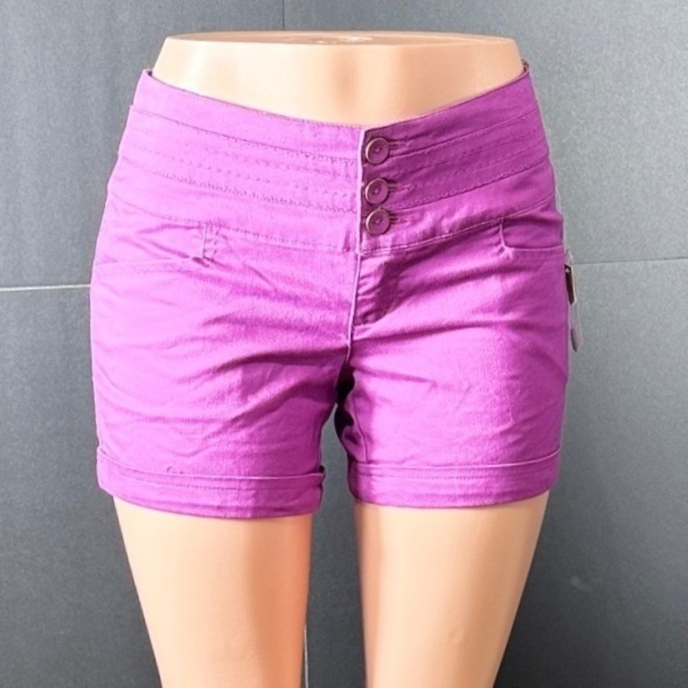 Copper Key Womens Magenta Pink High Waist Triple Button Cuffed Shorts Size 5
